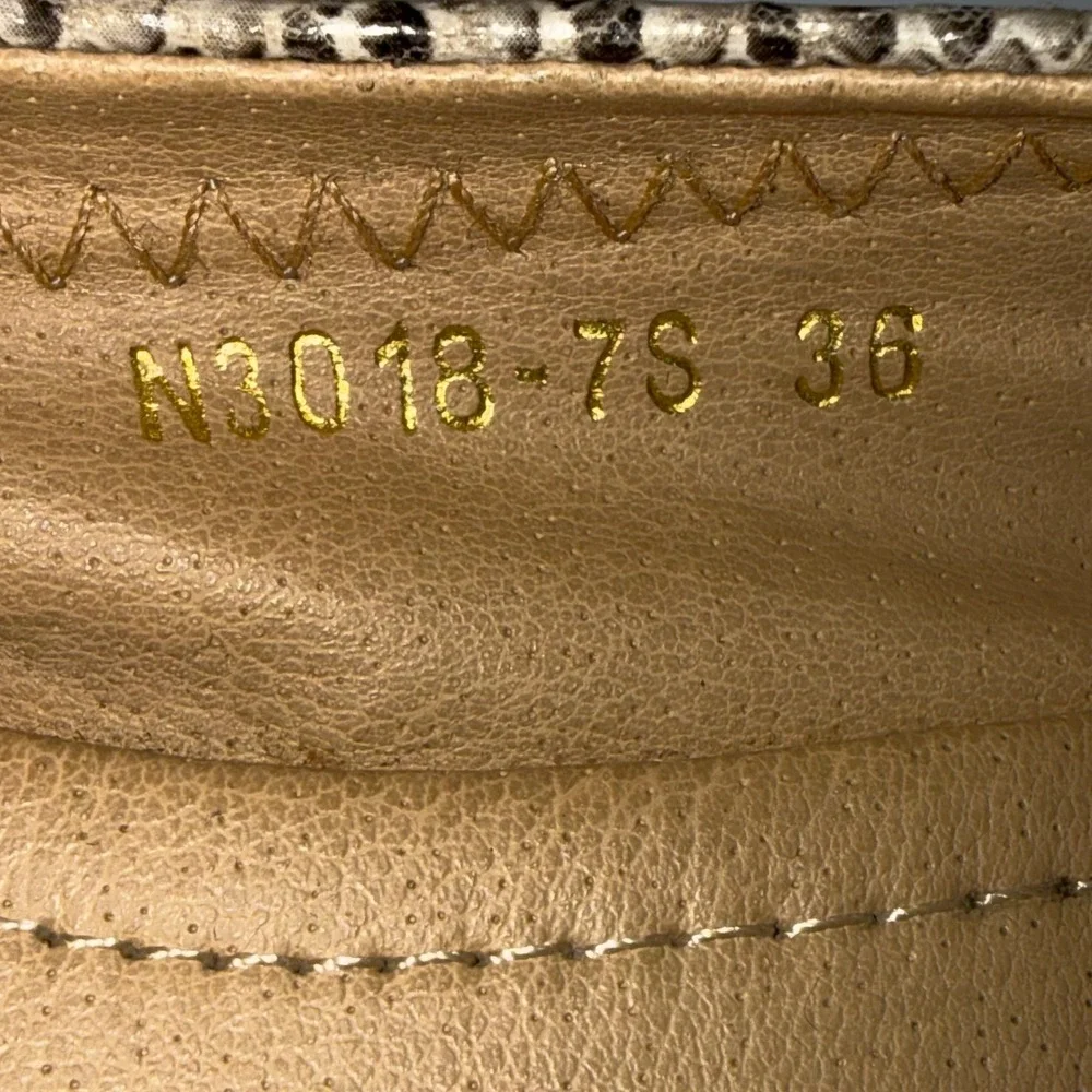 Tory Burch Minnie Travel Ballet Flats Snakeskin Embossed‎ Gold Logo 36 N3018-7S